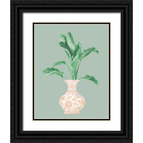 Palm Chinoiserie I Pink Green v2 Black Ornate Wood Framed Art Print with Double Matting by Nai, Danhui