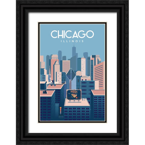 Chicago Illinois Black Ornate Wood Framed Art Print with Double Matting by Escalante, Omar