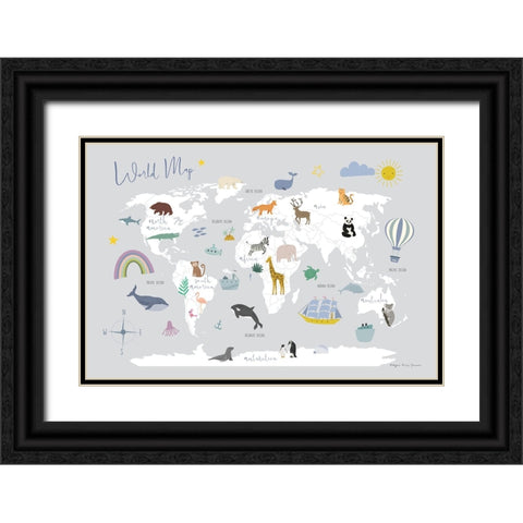 Explore the World Map Gray Black Ornate Wood Framed Art Print with Double Matting by Kucwaj-Tybur, Kasia