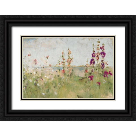 Hollyhocks by the Sea Black Ornate Wood Framed Art Print with Double Matting by Blum, Cheri