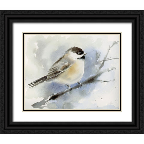 Winter Chickadee Black Ornate Wood Framed Art Print with Double Matting by Pete, Katrina