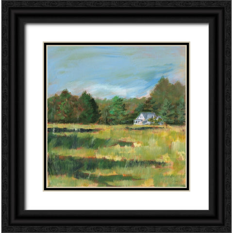 Farmhouse Across the Meadow Black Ornate Wood Framed Art Print with Double Matting by Schlabach, Sue