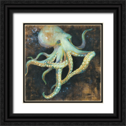 Ocean Octopus on Black Black Ornate Wood Framed Art Print with Double Matting by Nai, Danhui