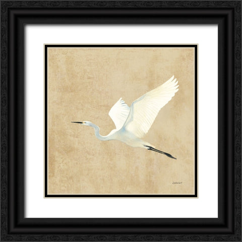 Egret Alighting II Flipped Neutral No Grass Black Ornate Wood Framed Art Print with Double Matting by Lovell, Kathrine