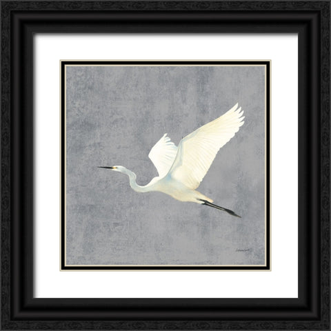 Egret Alighting II Flipped Gray No Grass Black Ornate Wood Framed Art Print with Double Matting by Lovell, Kathrine