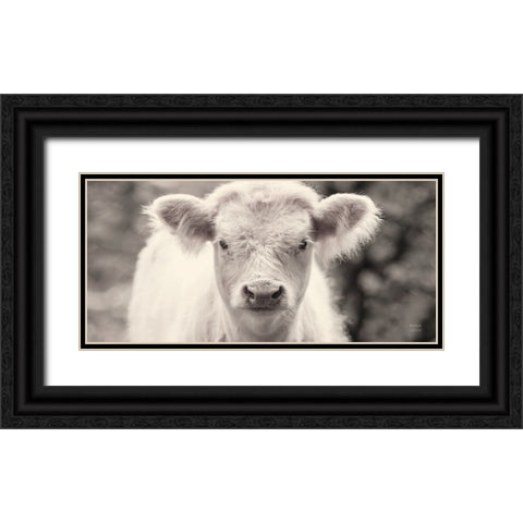 White Calf Panel Black Ornate Wood Framed Art Print with Double Matting by Larson, Nathan