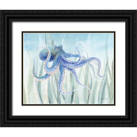 Undersea Octopus Seaweed Black Ornate Wood Framed Art Print with Double Matting by Nai, Danhui