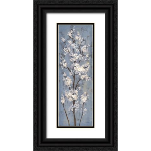 Almond Branch II on Slate Blue Black Ornate Wood Framed Art Print with Double Matting by Vassileva, Silvia