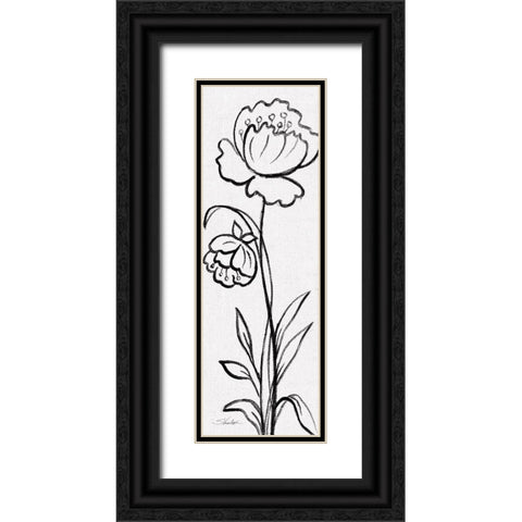 Black and White Floral II Linen Black Ornate Wood Framed Art Print with Double Matting by Vassileva, Silvia