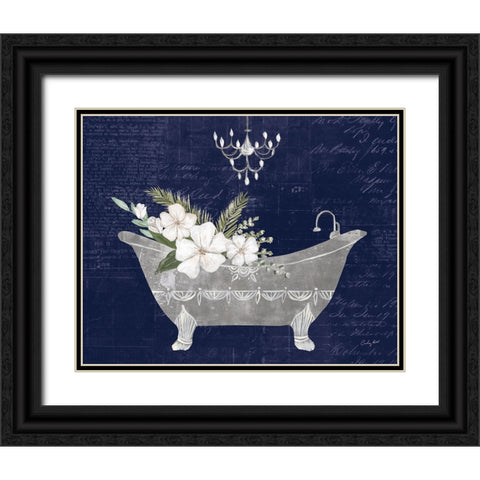 Floral Bath I Indigo Black Ornate Wood Framed Art Print with Double Matting by Prahl, Courtney