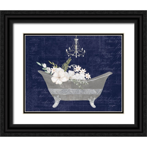 Floral Bath II Indigo Black Ornate Wood Framed Art Print with Double Matting by Prahl, Courtney