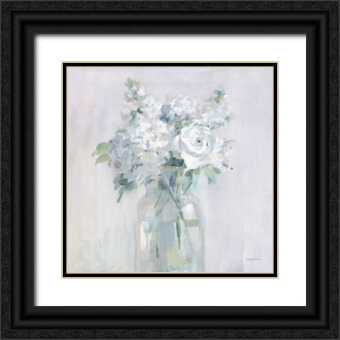 Shades of White Bouquet Black Ornate Wood Framed Art Print with Double Matting by Nai, Danhui