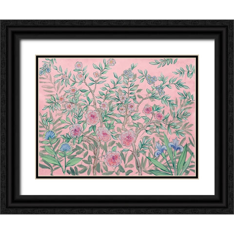 French Garden Pink Black Ornate Wood Framed Art Print with Double Matting by Purinton, Julia