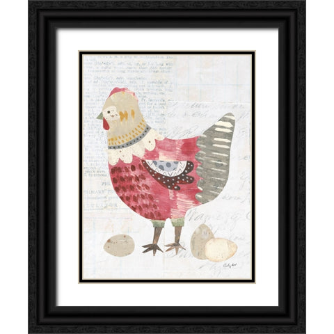 Patchwork Chickens IV Black Ornate Wood Framed Art Print with Double Matting by Prahl, Courtney