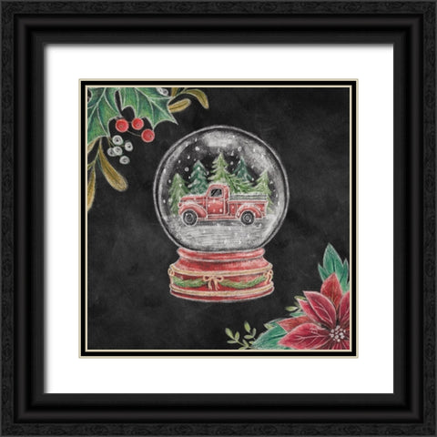 Christmas Chalk Snow Globe Black Ornate Wood Framed Art Print with Double Matting by Urban, Mary