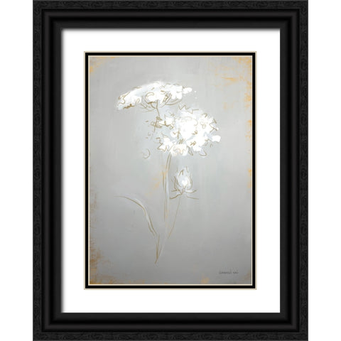 White Floral Sketch II Black Ornate Wood Framed Art Print with Double Matting by Nai, Danhui