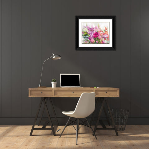 Bright Florals Black Ornate Wood Framed Art Print with Double Matting by Nai, Danhui