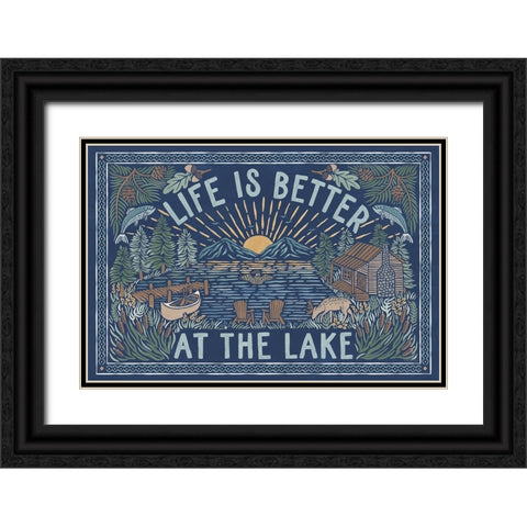 Lakeside Days I Blue Black Ornate Wood Framed Art Print with Double Matting by Marshall, Laura