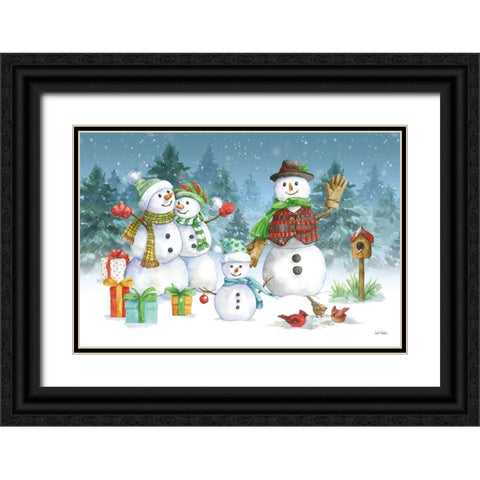Snowman Family I Black Ornate Wood Framed Art Print with Double Matting by Trimbach, Leslie