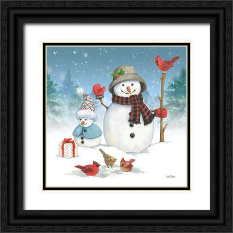 Snowman Family II Black Ornate Wood Framed Art Print with Double Matting by Trimbach, Leslie