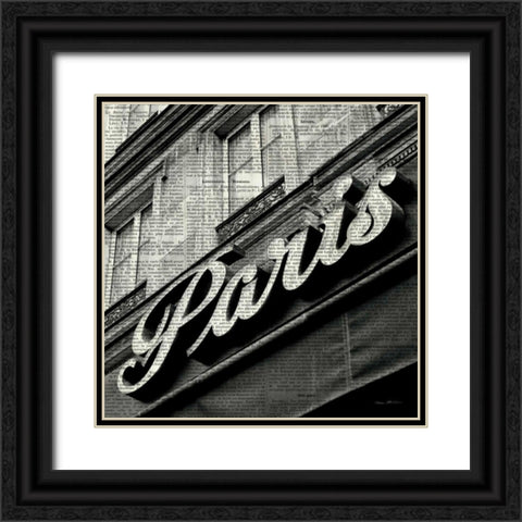 Newsprint Paris Black Ornate Wood Framed Art Print with Double Matting by Olivier, Marc