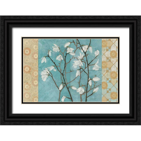 Patterned Magnolia Branch Black Ornate Wood Framed Art Print with Double Matting by Lovell, Kathrine