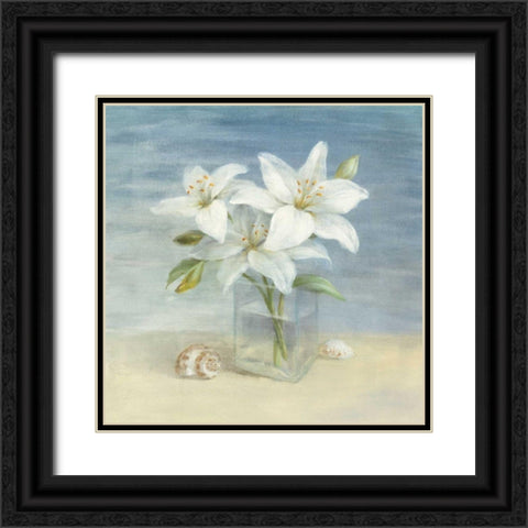 Lilies and Shells - Wag Black Ornate Wood Framed Art Print with Double Matting by Nai, Danhui