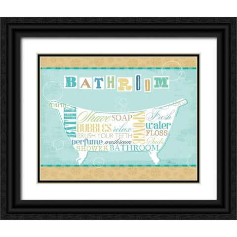 Bathroom Words I Black Ornate Wood Framed Art Print with Double Matting by Pela Studio