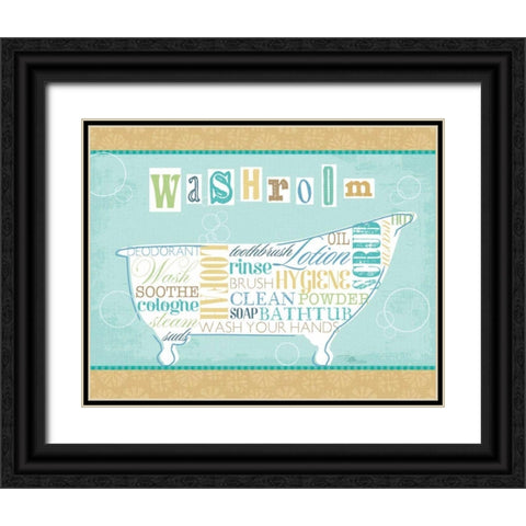 Bathroom Words II Black Ornate Wood Framed Art Print with Double Matting by Pela Studio