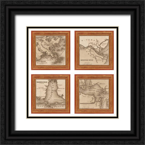 Southern Harbors 1860 Black Ornate Wood Framed Art Print with Double Matting by Johnson, Andrew