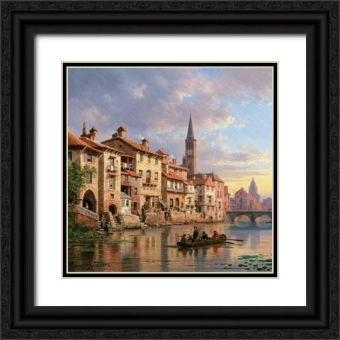 Riverside Village I Black Ornate Wood Framed Art Print with Double Matting by Kuwasseg, Charles