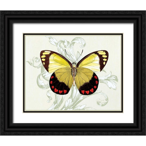 Butterfly Theme II Black Ornate Wood Framed Art Print with Double Matting by Davies, Susan