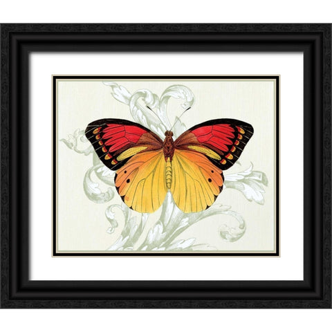 Butterfly Theme III Black Ornate Wood Framed Art Print with Double Matting by Davies, Susan
