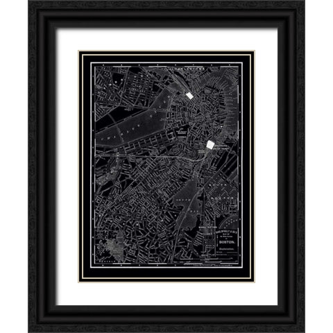 Boston 1895 Black Ornate Wood Framed Art Print with Double Matting by Vintage Map, 1895