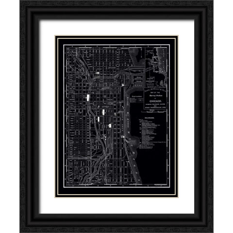 Chicago 1895 Black Ornate Wood Framed Art Print with Double Matting by Vintage Map, 1895