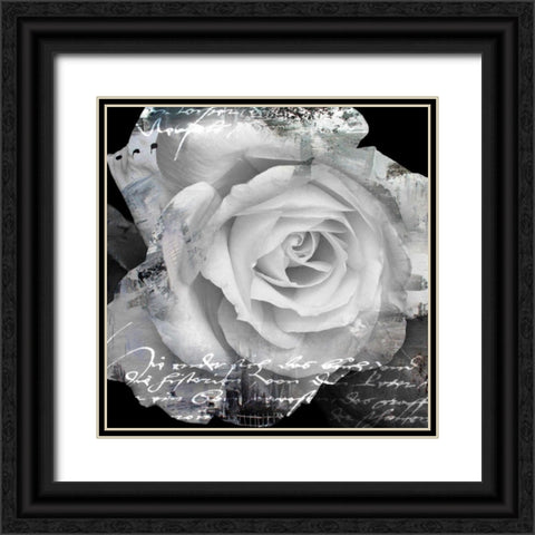 White Rose I Black Ornate Wood Framed Art Print with Double Matting by Baker, Micha