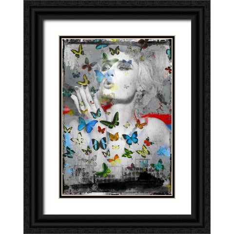 Butterfly Black Ornate Wood Framed Art Print with Double Matting by Baker, Micha