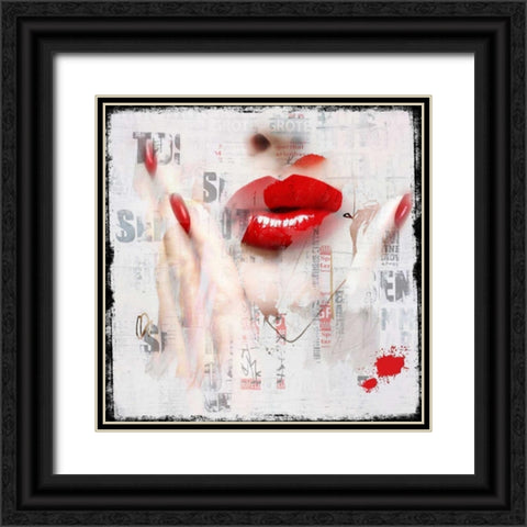 Red Lips Black Ornate Wood Framed Art Print with Double Matting by Baker, Micha