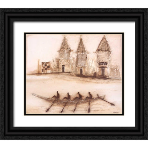 Boats on river I Black Ornate Wood Framed Art Print with Double Matting by Jan, Eelse Noordhuis