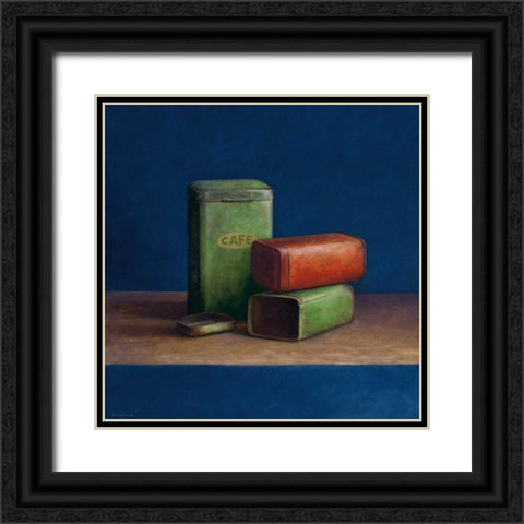 Tin boxes II Black Ornate Wood Framed Art Print with Double Matting by van Riswick, Jos