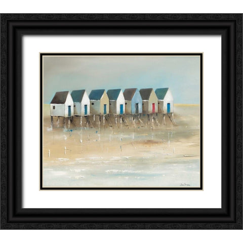 Beach cabins I Black Ornate Wood Framed Art Print with Double Matting by Jauneau, Jean