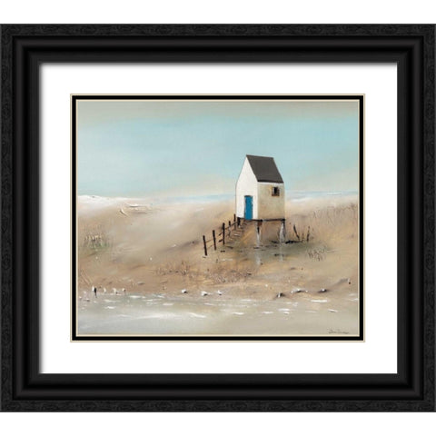 Beach cabins II Black Ornate Wood Framed Art Print with Double Matting by Jauneau, Jean