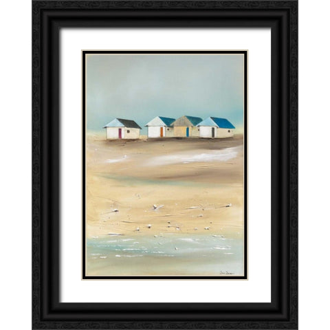 Beach cabins IV Black Ornate Wood Framed Art Print with Double Matting by Jauneau, Jean