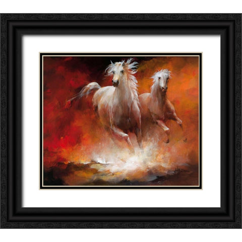 Wild Horses II Black Ornate Wood Framed Art Print with Double Matting by Haenraets, Willem
