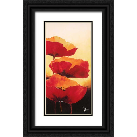 Three red popppies I Black Ornate Wood Framed Art Print with Double Matting by Roseboom, Jettie
