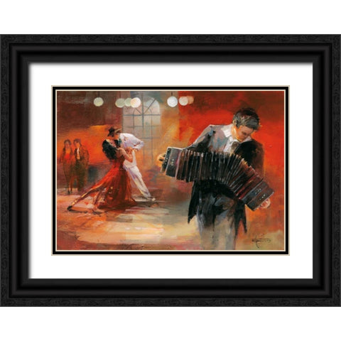 Bandoneon Black Ornate Wood Framed Art Print with Double Matting by Haenraets, Willem