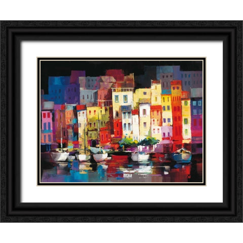 Seaport Town I Black Ornate Wood Framed Art Print with Double Matting by Haenraets, Willem