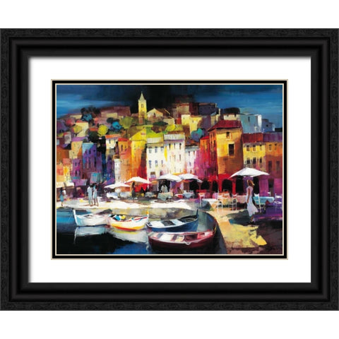 Seaport Town II Black Ornate Wood Framed Art Print with Double Matting by Haenraets, Willem