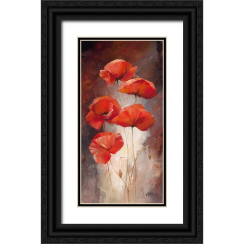 Poppy Bouquet I Black Ornate Wood Framed Art Print with Double Matting by Haenraets, Willem