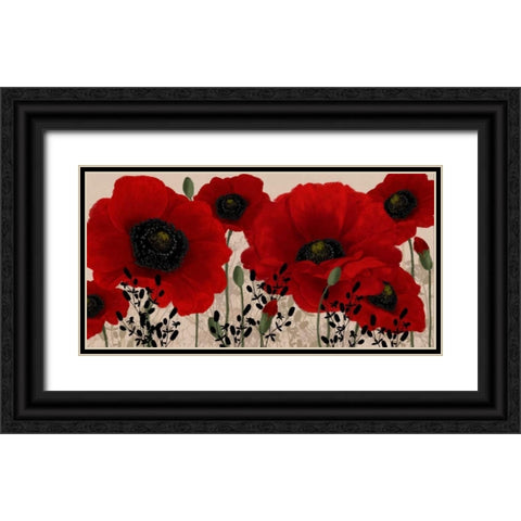 Red poppy Black Ornate Wood Framed Art Print with Double Matting by Linda, Wood